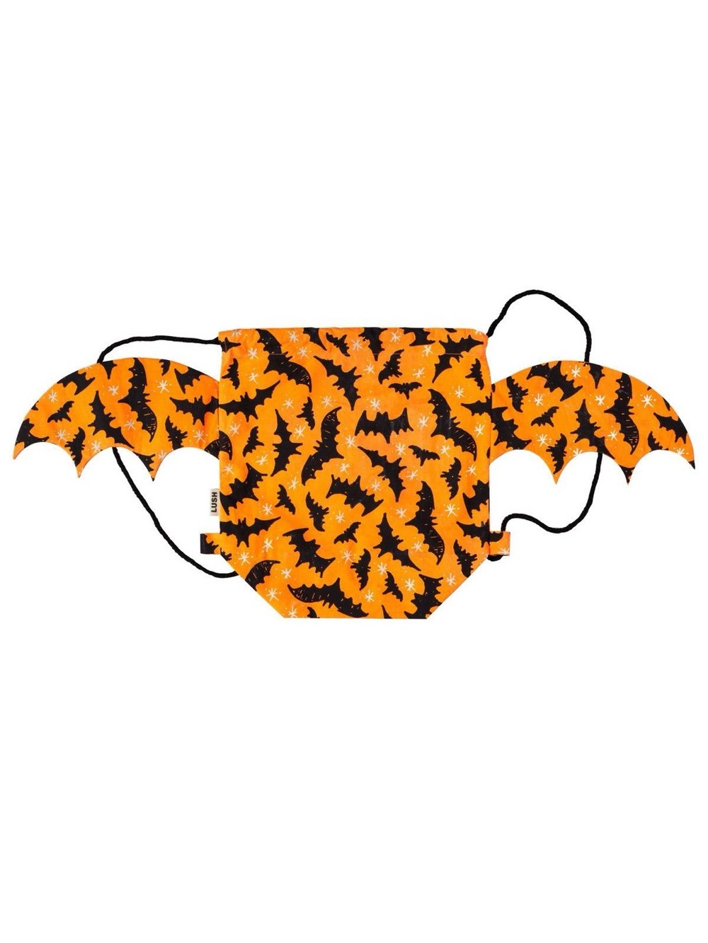 LUSH They Only Come Out At Night Drawstring Bag - Orange Cotton Halloween Bat